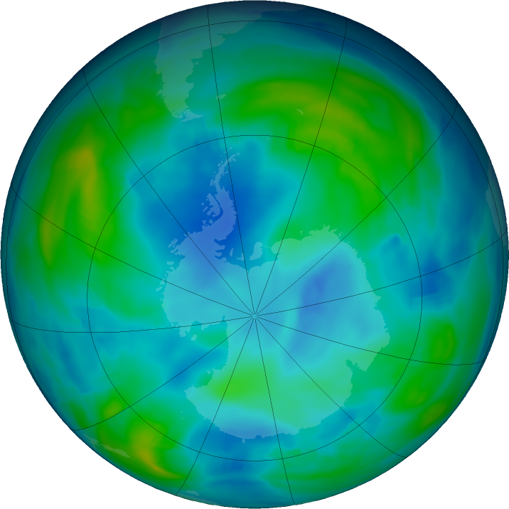 Antarctic ozone map for 31 May 2019